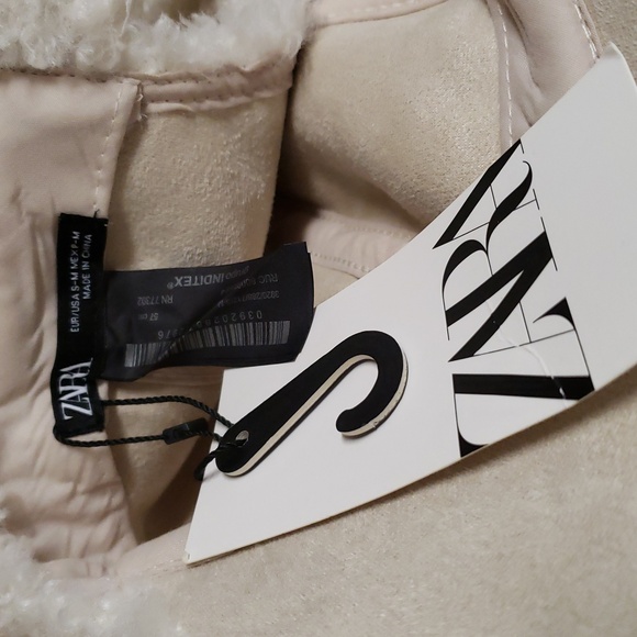 Zara White Faux Fur Sherpa Fleece Baseball Cap.  - Picture 6 of 8